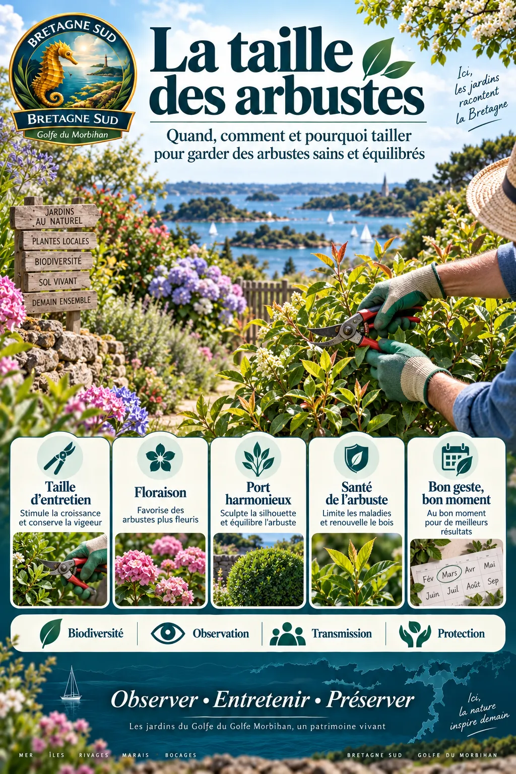 Affiche sur la taille des arbustes en Bretagne Sud