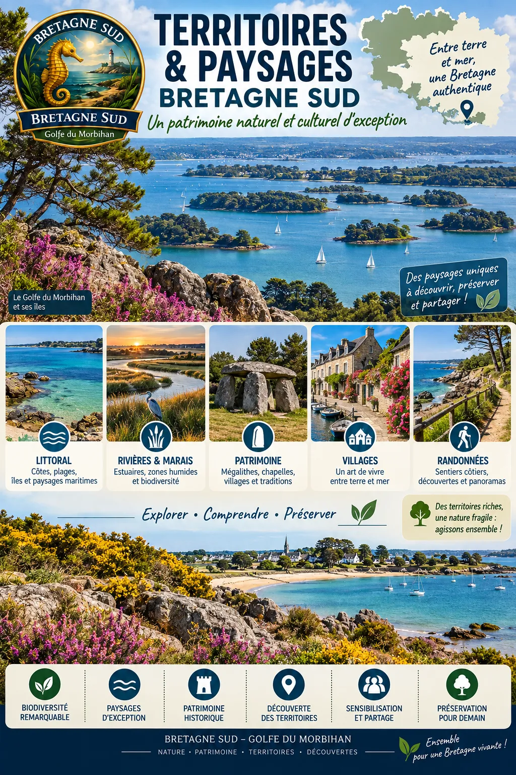 Affiche touristique des paysages du golfe du Morbihan