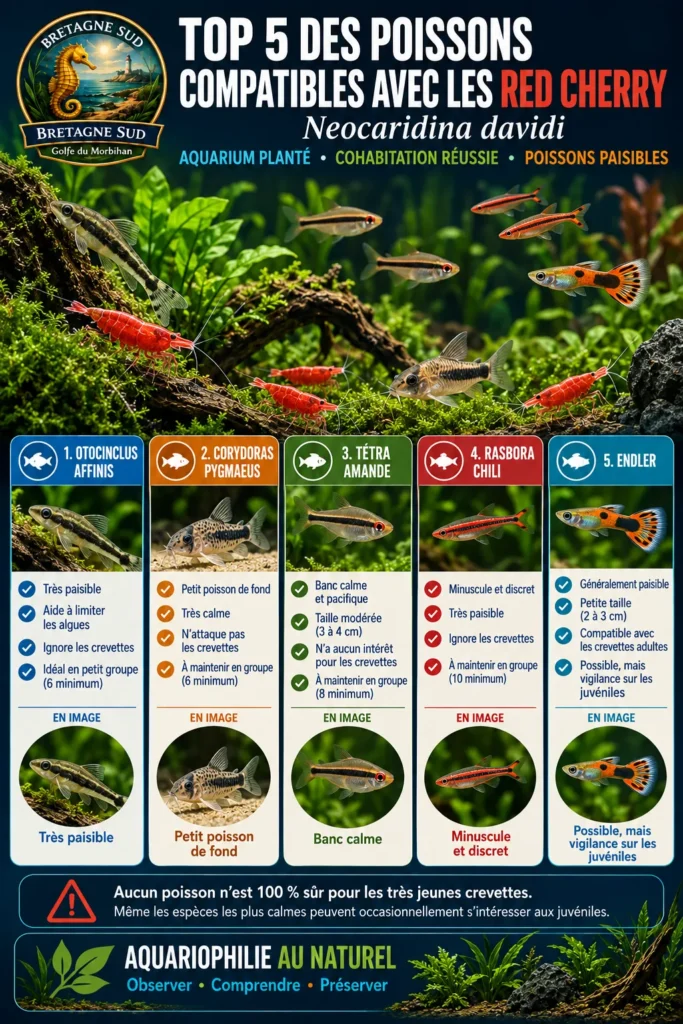 Infographie des poissons compatibles avec crevettes Red Cherry