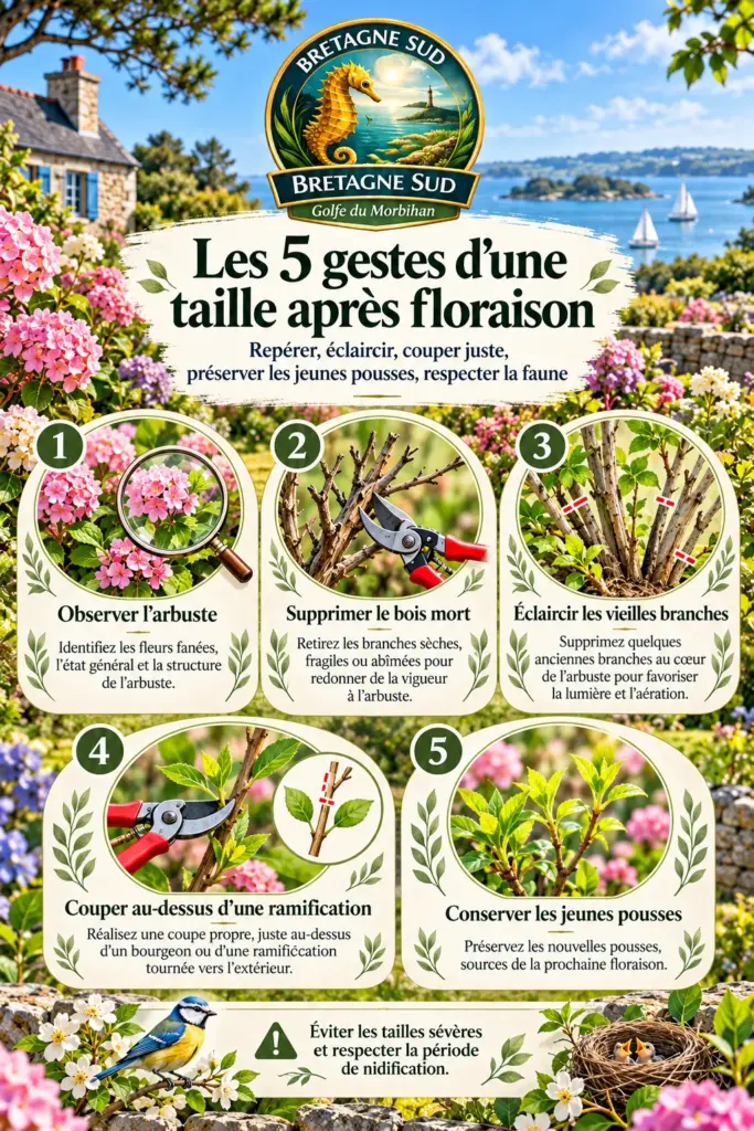 Infographie sur la taille des arbustes après floraison