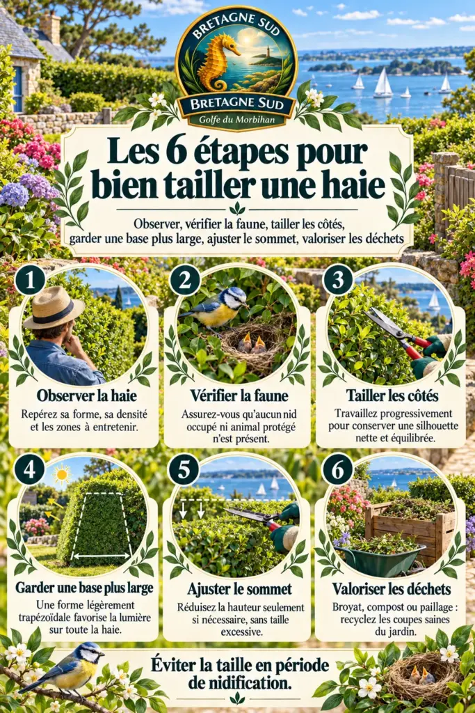 Infographie des six étapes pour tailler une haie