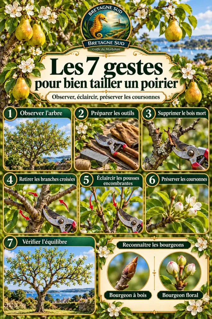 Infographie des sept gestes pour tailler un poirier
