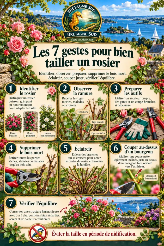 Infographie des sept gestes pour tailler un rosier
