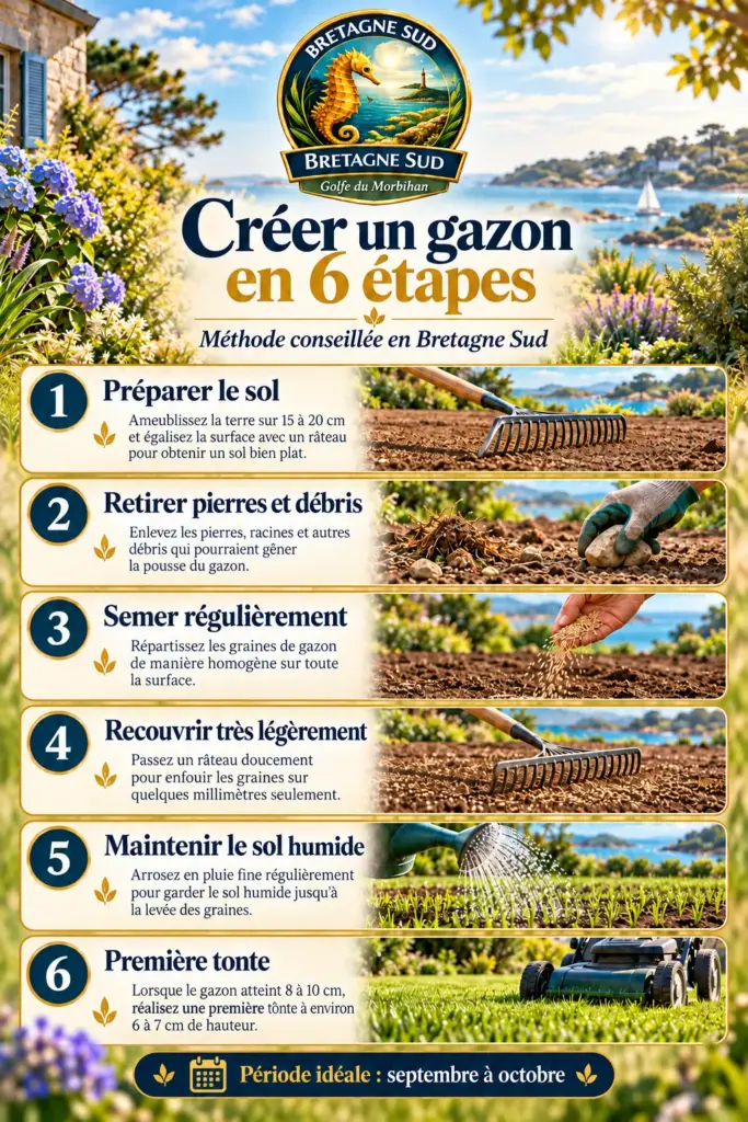 Infographie Bretagne Sud : créer un gazon en six étapes