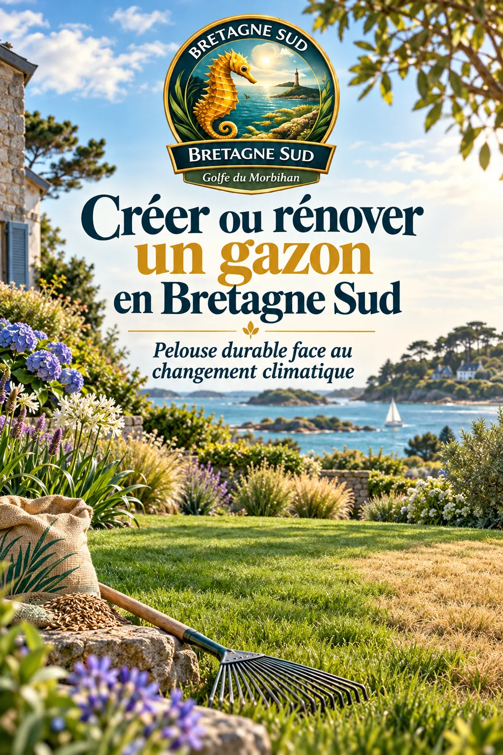 Affiche sur gazon durable face au golfe du Morbihan