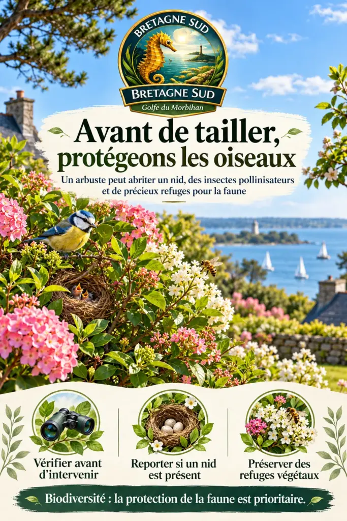 Affiche Bretagne Sud protégeant oiseaux avant la taille