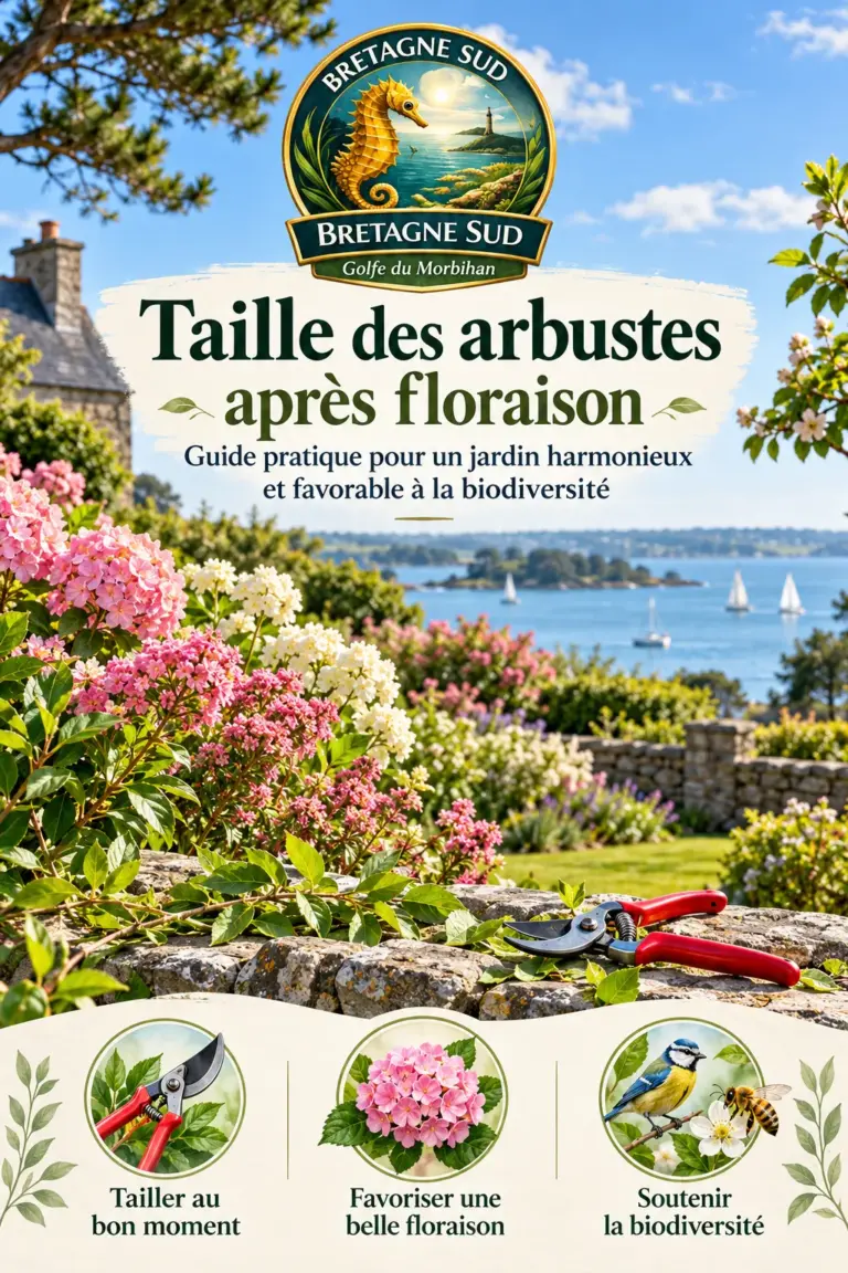 Affiche sur la taille des arbustes après floraison en Bretagne Sud